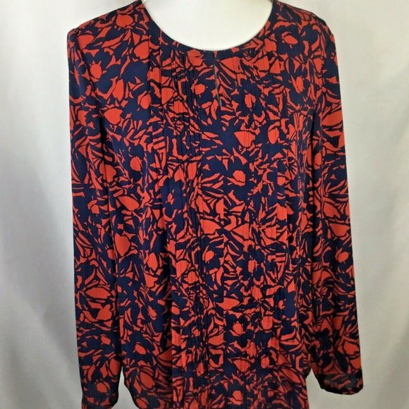 Talbots~Pintuck Yoke Accent~Keyhole Neck~Navy~Red~ - Picture 2 of 9